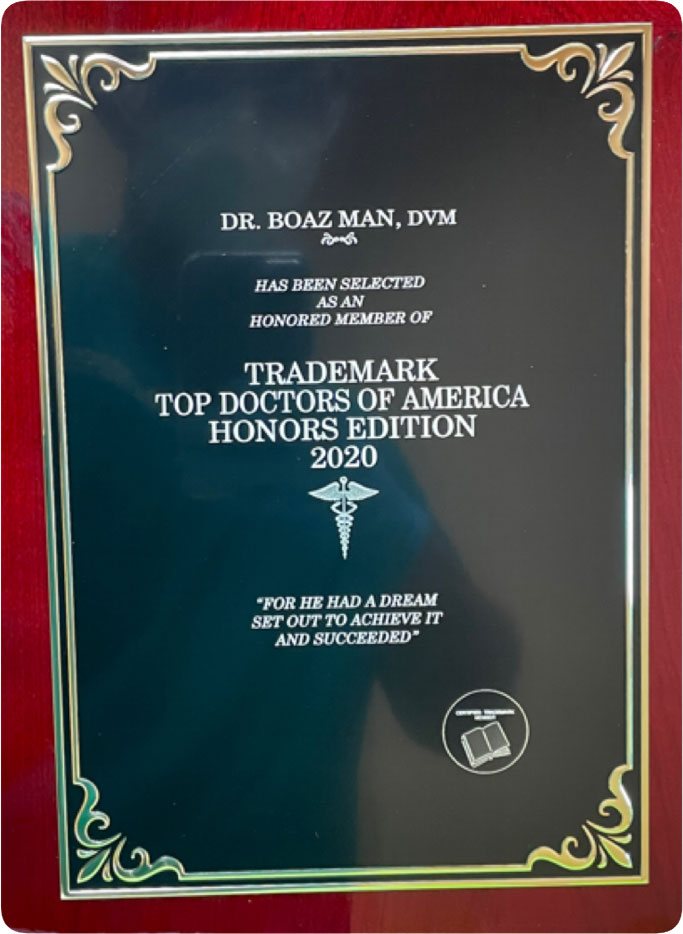 2020 Top Doctors of America Honors Edition trademark award recognizing veterinary excellence