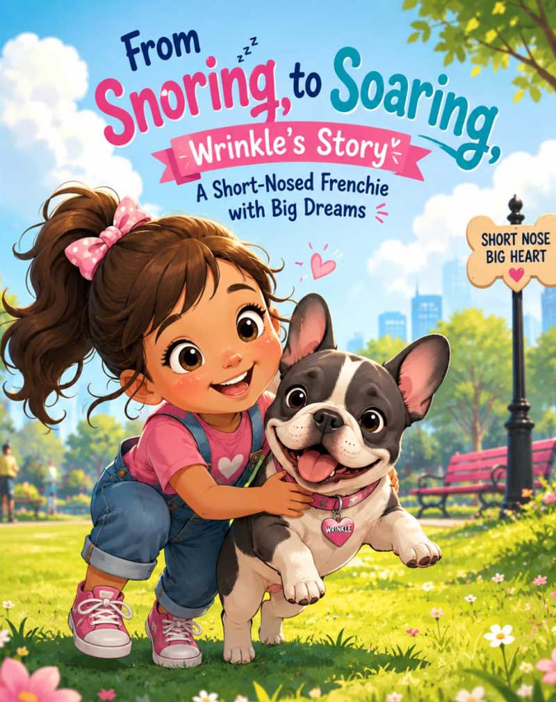 From Snoring to Soaring book cover featuring Wrinkle the Frenchie